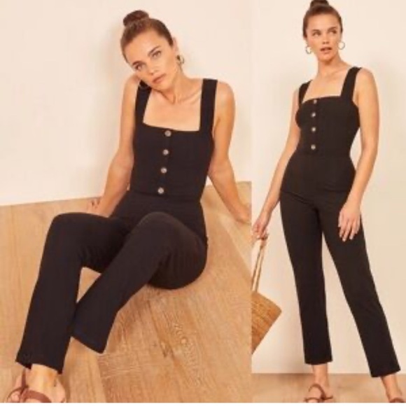 Reformation Jeans Landry Black Ribbed Jumpsuit - Picture 1 of 8